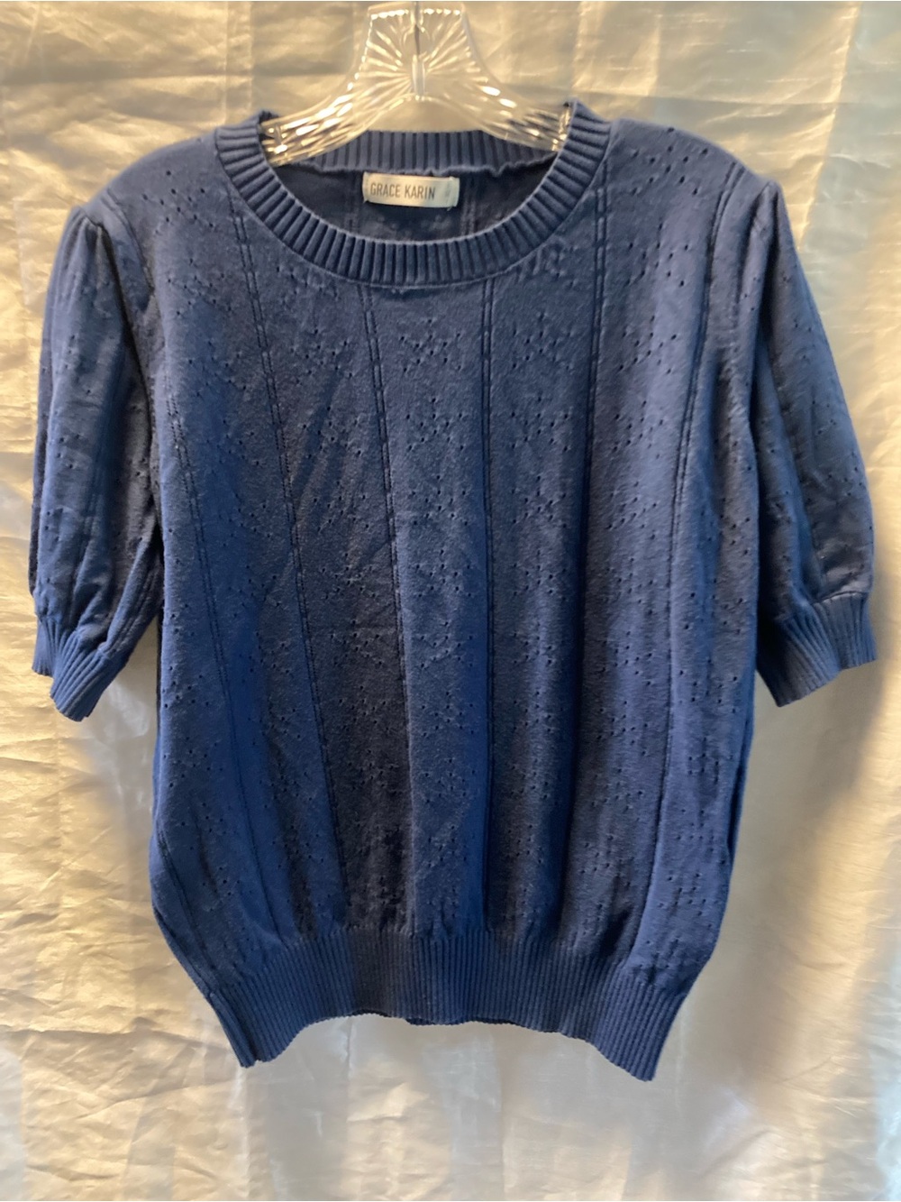 Grace Karin Navy Crewneck Short Sleeve Knit Top